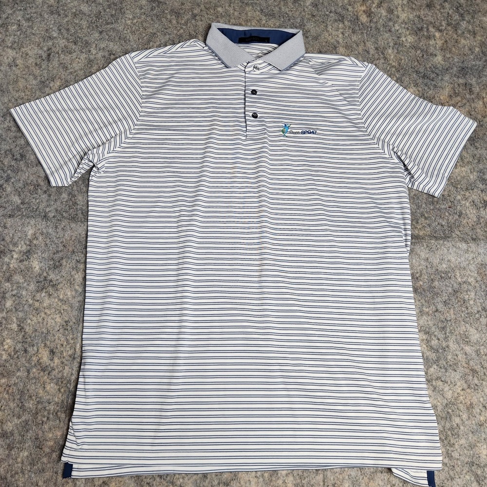 Greyson Polo Shirt Men L Blue White Striped Short Sleeve Golf Performance Preppy